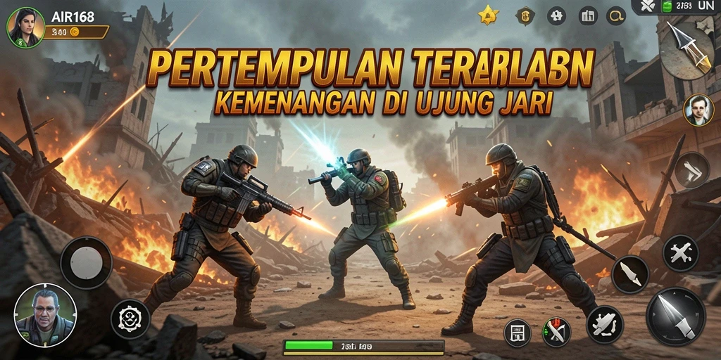 Tangkapan layar utama AIR168 menampilkan momen intens dalam pertempuran Battle Royale.