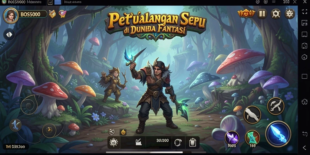 Tangkapan layar utama BOS5000 menampilkan aksi seru dalam petualangan RPG.