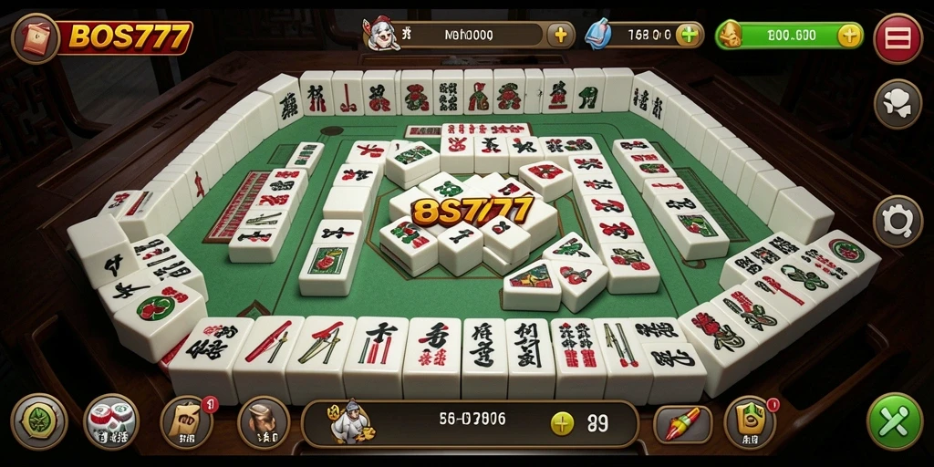 Screenshot gameplay seru BOS777 yang menampilkan tantangan Mahjong.