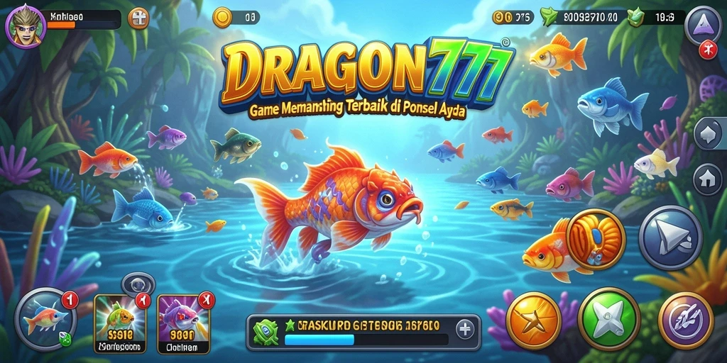 Gameplay memancing realistis dari DRAGON777 dengan ikan beragam.