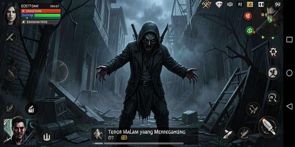 Tampilan gameplay yang menyeramkan dan menegangkan di EOS77.