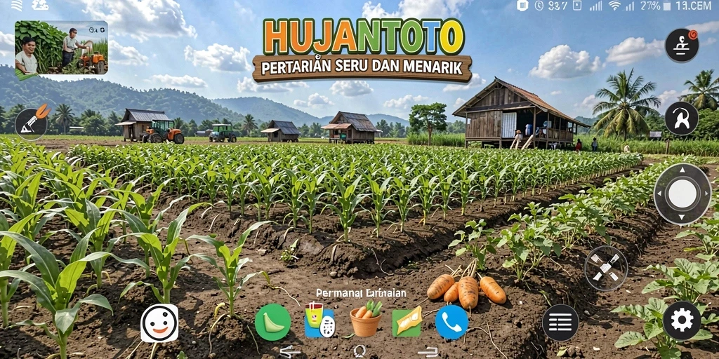Tampilan menarik dari gameplay bercocok tanam di HUJANTOTO.