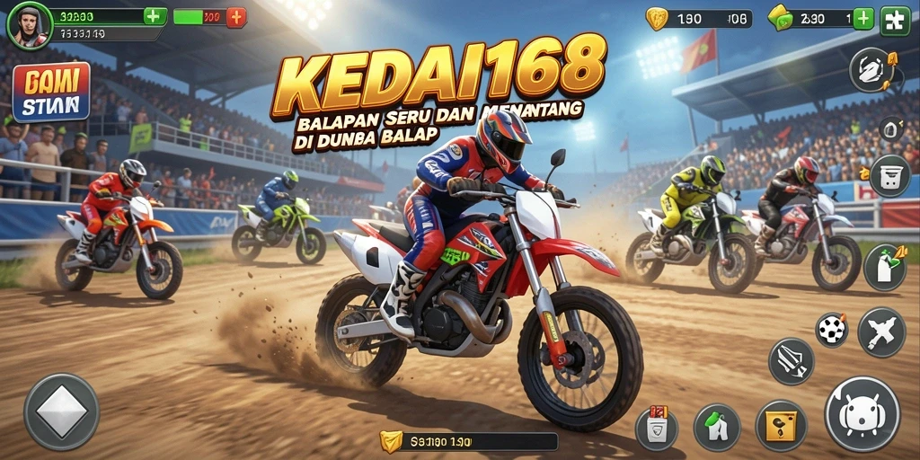 Screenshot gameplay KEDAI168 menampilkan aksi balapan yang mendebarkan.