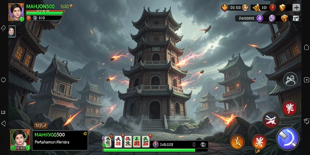 Tampilan seru gameplay MAHJONG500 dalam aksi Tower Defense.