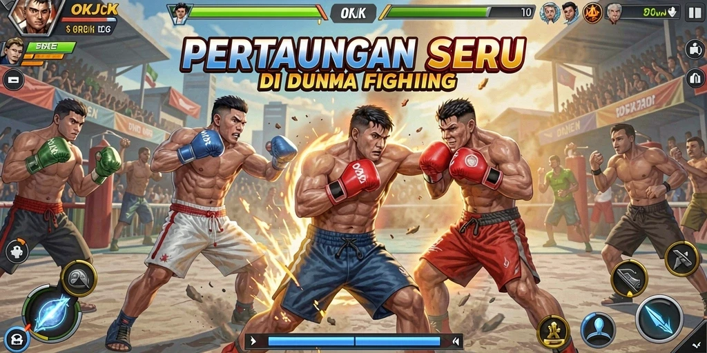 Tampilan gameplay OKJK yang memukau dalam pertarungan Fighting.