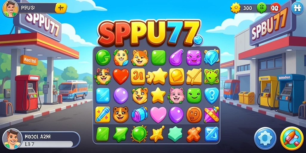 Tampilan gameplay SPBU77 yang menegangkan dan penuh warna.
